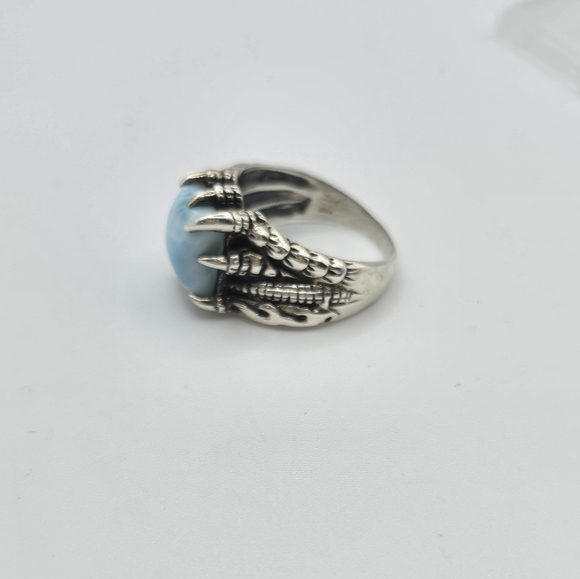 Sterling Larimar Ring Size 10.25 large light Blue Stone silver Statement Ring - Picture 4 of 7